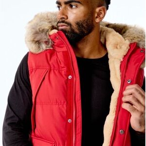 Jordan Craig Legacy Men's Yukon Fur Lined Hooded Puffer Vest in red 4XL